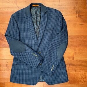 Tallia Mens 100% Wool Slim Navy Houndstooth Sport Coat Size 40R
